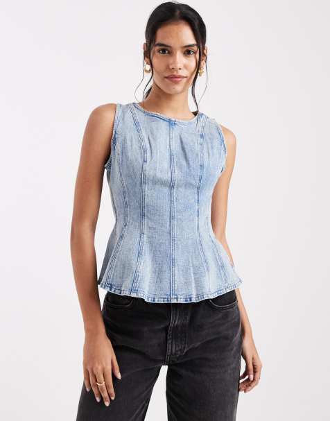 Levi's - Denim peplum top in blauw - view 1