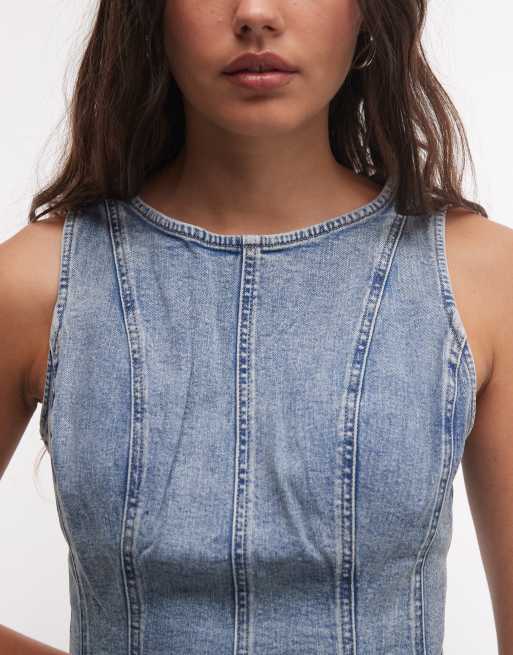 Levi's denim peplum top in blue, 3 of 4