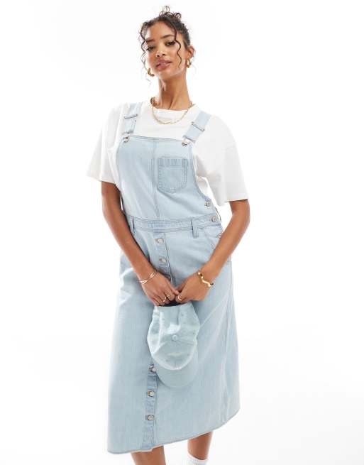 Levi's denim pinafore midi dress in light blue