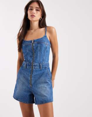 Levi's - Denim-Playsuit in Mittelblau mit Reißverschluss vorn