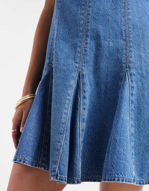 Levi's denim pleated mini dress in mid blue, 4 of 4