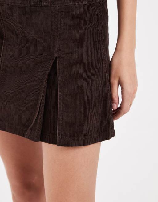 Levis denim pleated mini skirt in dark brown, 3 of 5