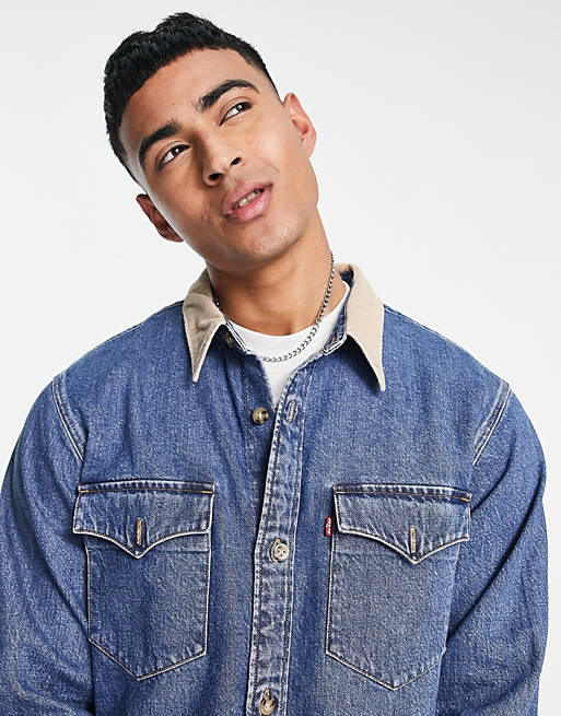 Levi's denim shirt in blue wash with cord collared | ASOS