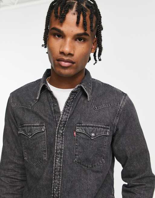 Levis black denim shirt hot sale mens