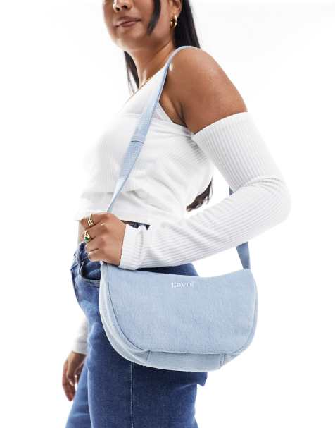 Levi's denim shoulder bag with logo in light blue - view 1