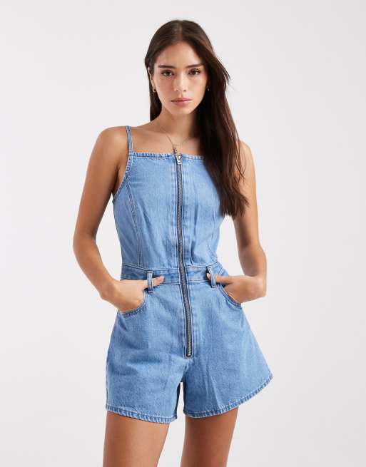 Levi's denim square neck romper in light blue, 4 of 4