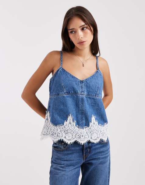 Levi's - Denim top met kant in blauw, deel van co-ord set - view 1