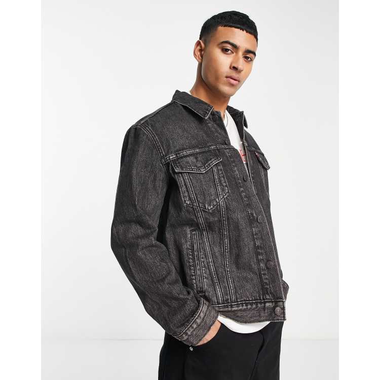 Levi's denim trucker jacket in black wash with pockets