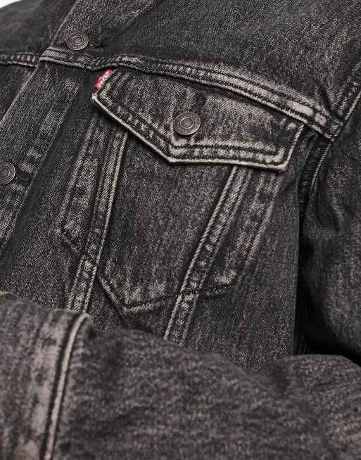 Levi's Denim Trucker jacket in black wash with pockets, 3 of 4