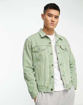 Levi's denim trucker jacket in light green with pockets