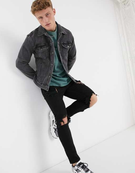 Levi's - Denim truckerjack in zwart met wassing