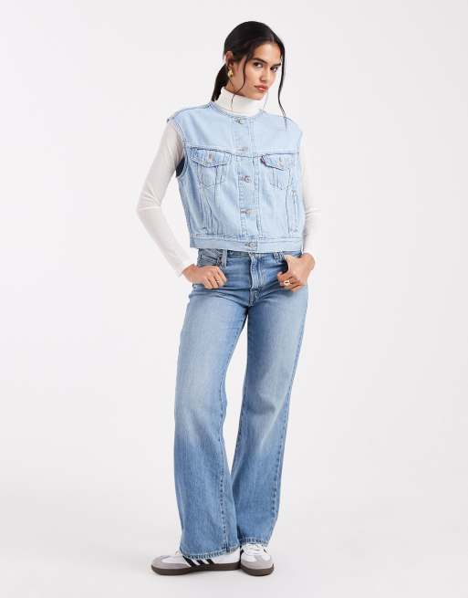 Levi's - Denim vintage bodywarmer met blousonmouwen in blauw, 3 van 4