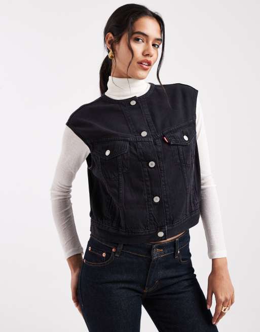 Levi's - Denim vintage bodywarmer met blousonmouwen in zwart