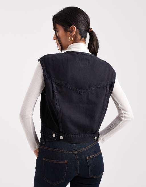 Levi's - Denim vintage bodywarmer met blousonmouwen in zwart, 2 van 4