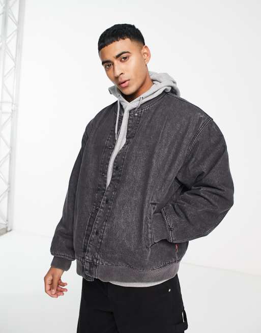 Levi s denim wash varsity jacket in black wash ASOS