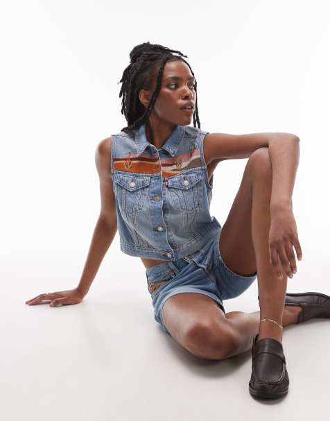 Levi's denim western desert embroided vest co-ord in light blue