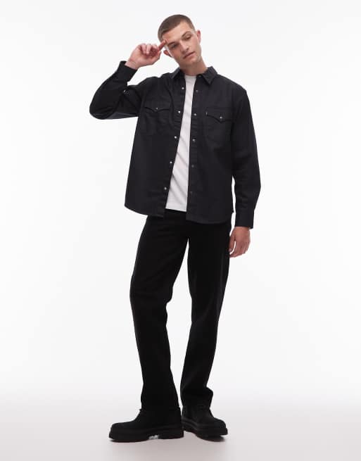 Levi's - Denim western overhemd met coating en ruimvallende pasvorm in donkere wassing, 2 van 5