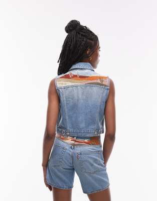 levi's denim western sands embroidered vest in light blue - part of a set