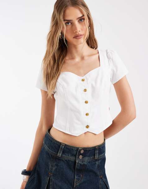 Levi's denimowy top z krótkim rękawem w kolorze białym - view 1