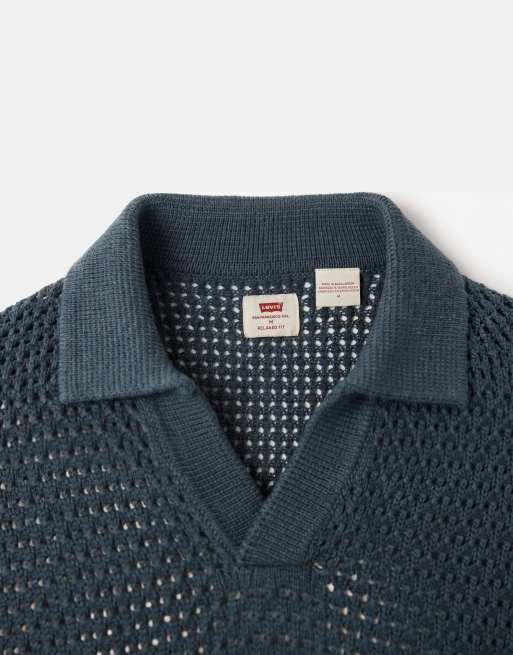Levi's Dillon tröja med v-ringning och polokrage i blått, 8 av 9