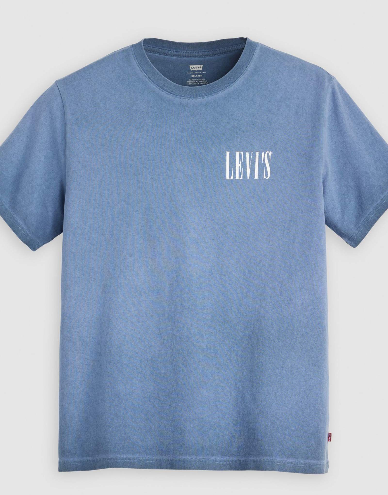 Футболка свободного покроя с логотипом Levi's с потертостями и засечками, постиранная маслом, темно-синего цвета