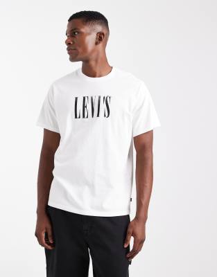 Levi's Distressed Serif Logo Relaxed Fit T-shirt In White