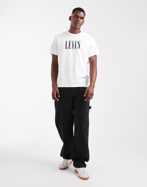 Levi's distressed serif logo relaxed fit t-shirt in white, 2 of 5