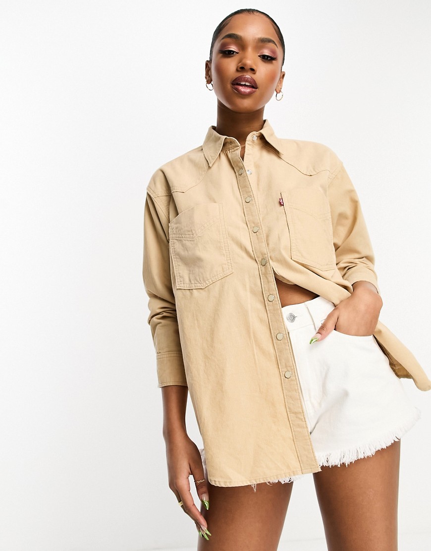Levi's Donovan Western shirt in tan with logo-Brown