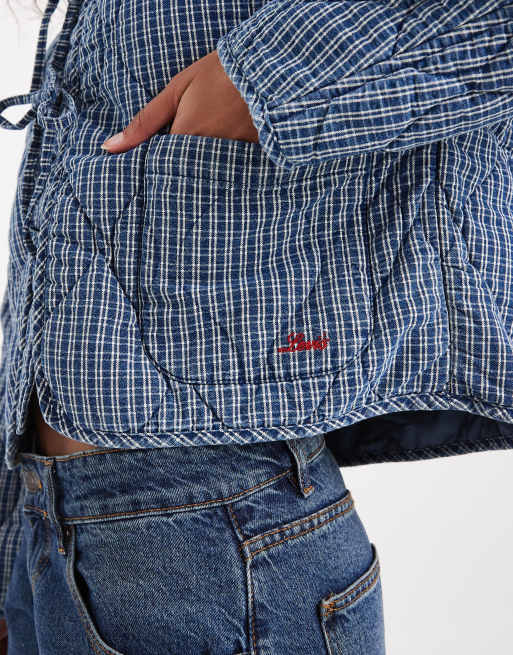 Levi's - Doorgestikt gestreept denim jack met strikken aan de voorkant in blauw, 2 van 4