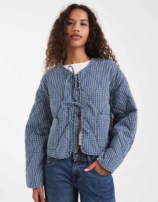 Levi's - Doorgestikt gestreept denim jack met strikken aan de voorkant in blauw, 3 van 4