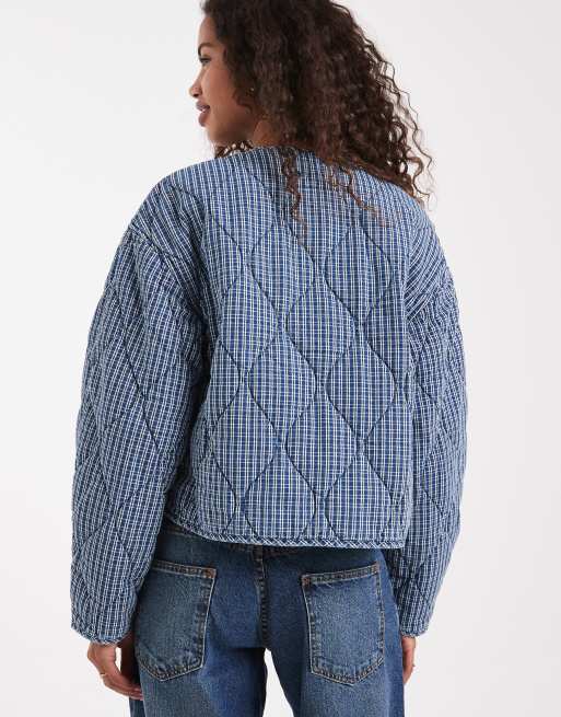 Levi's - Doorgestikt gestreept denim jack met strikken aan de voorkant in blauw, 4 van 4