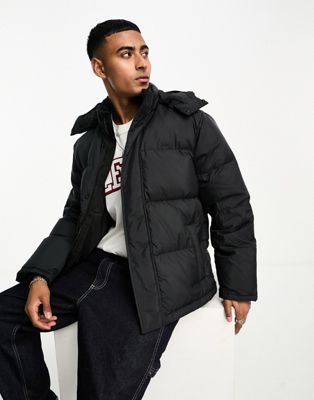 Levi's Down Puffer jacket in black with hood - ASOS Price Checker