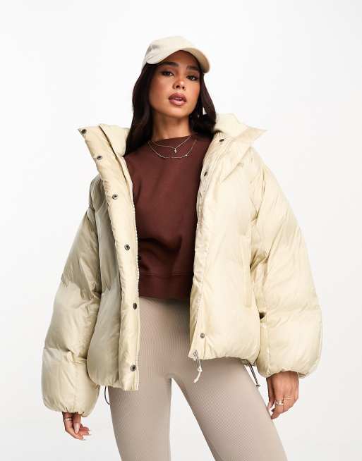 Levi's Down Bubble hooded puffer jacket in cream with logo | ASOS