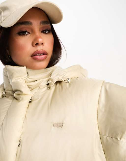 Abercrombie & Fitch ultra mini puffer jacket with hood in greige