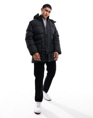Levi’s Down Laurel mid puffer jacket in black with hood