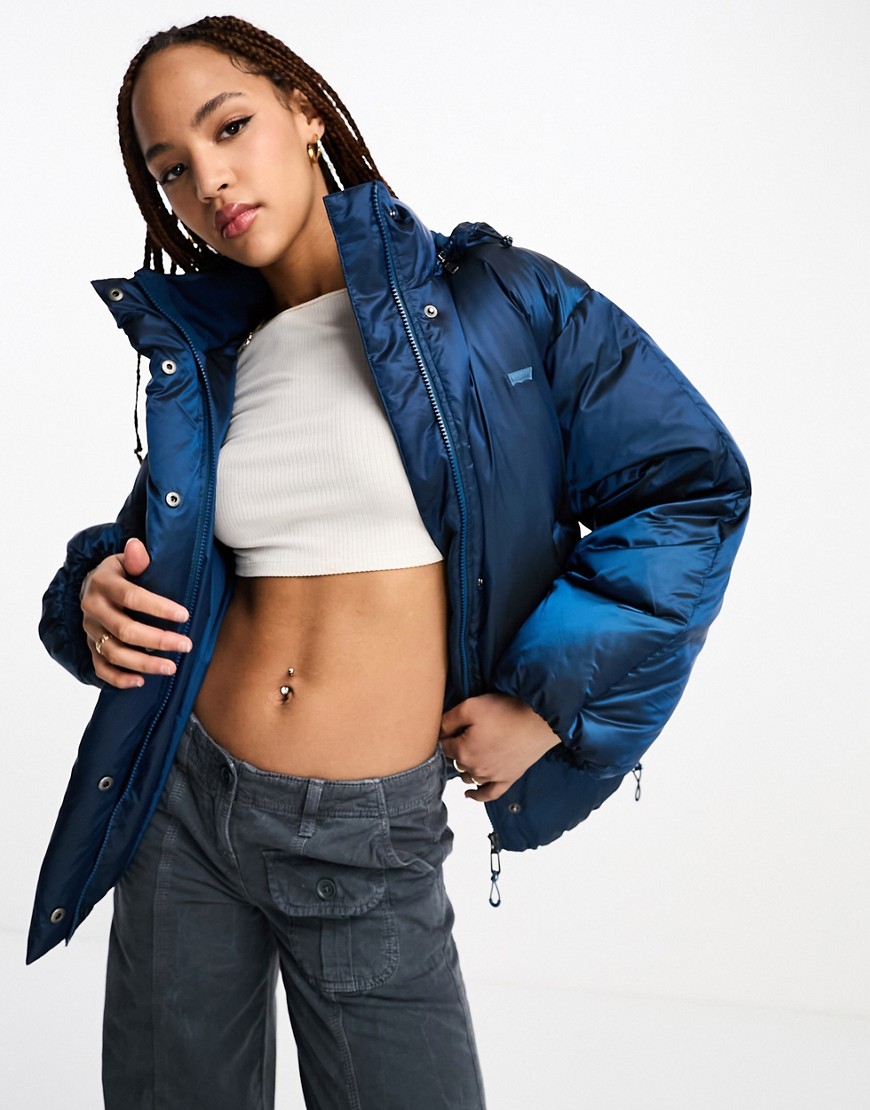 Levi's Down pillow bubble puffer jacket in blue with logo