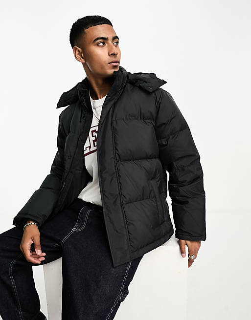 Levi's Down Puffer jacket in black with hood | ASOS