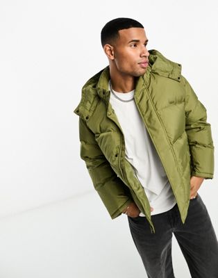 Levi's Down Puffer jacket in olive green with hood