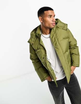 Levi's Levi's Down Puffer jacket in olive green with hood