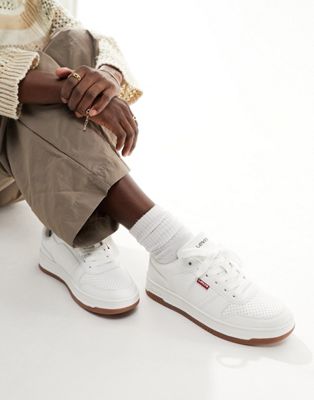 Levi’s Drive leather trainer in white with logo and gum sole