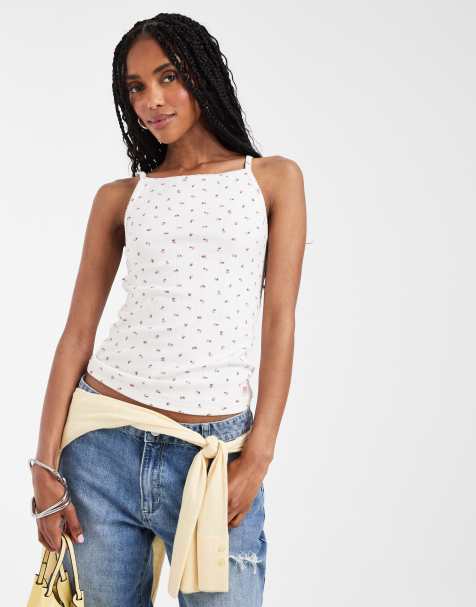 Levi's - Dry Goods - Ajourgebreide camitop met fijne print in wit - view 1