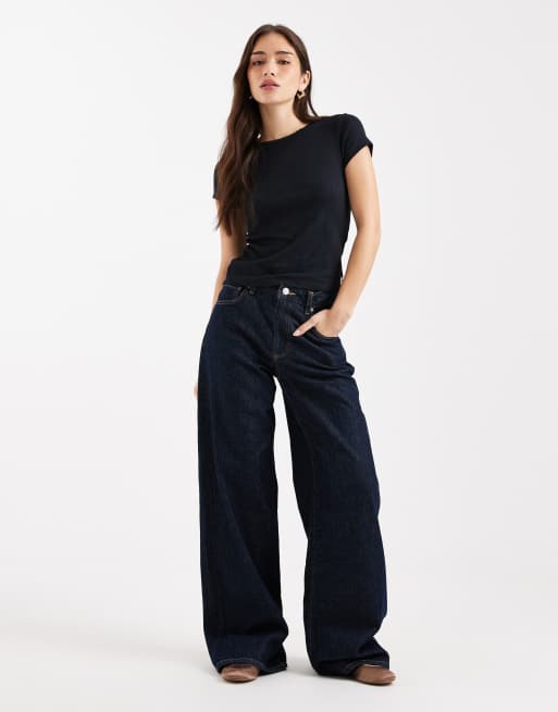 Levi's – Dry Goods – Czarny krótki T-shirt z dzianiny pointelle, 2 z 4