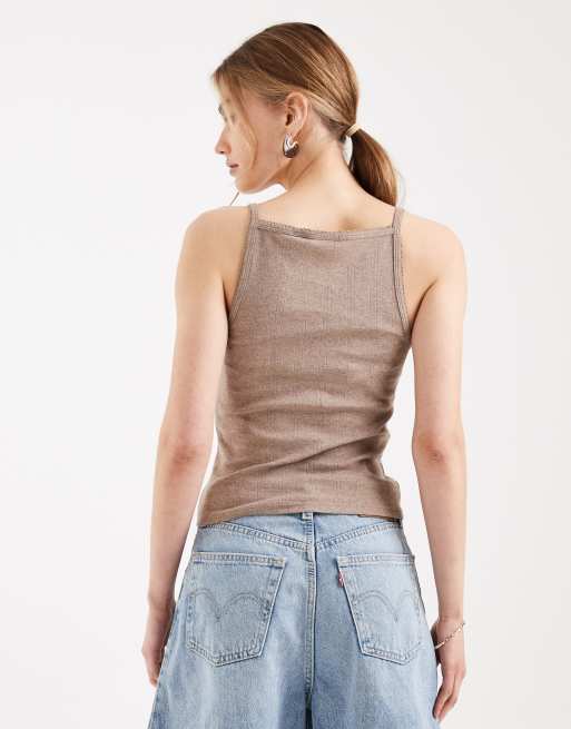 Levi's Dry Goods pointelle cami top in taupe, 2 of 4