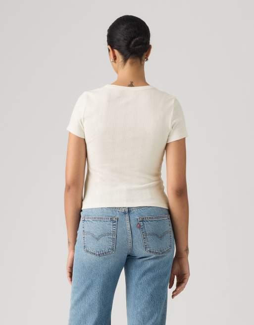 Levi's Dry goods pointelle henley t-shirt in cream, 2 of 4