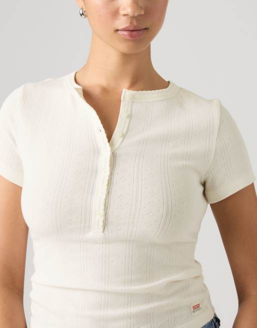 Levi's Dry goods pointelle henley t-shirt in cream, 3 of 4