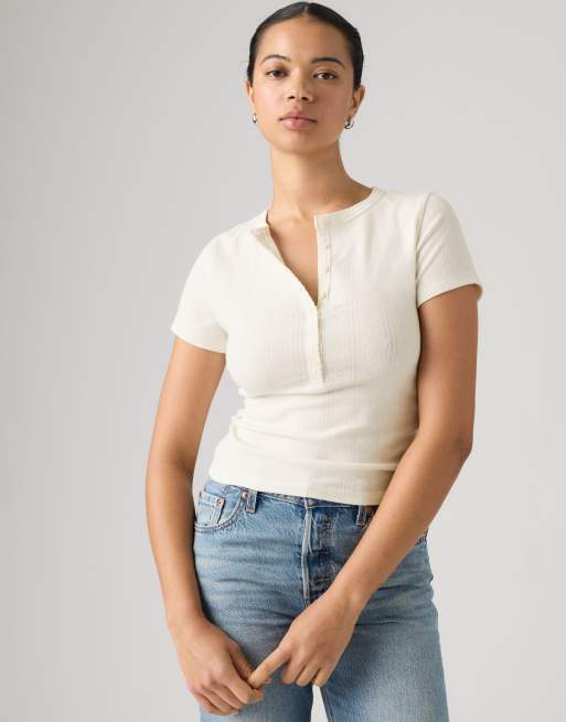 Levi's Dry goods pointelle henley t-shirt in cream, 4 of 4