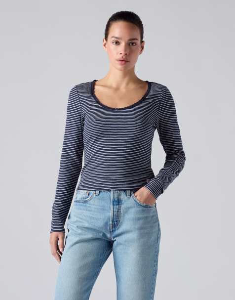 Levi's Dry goods pointelle lace long-sleeve top in blue denim - view 1