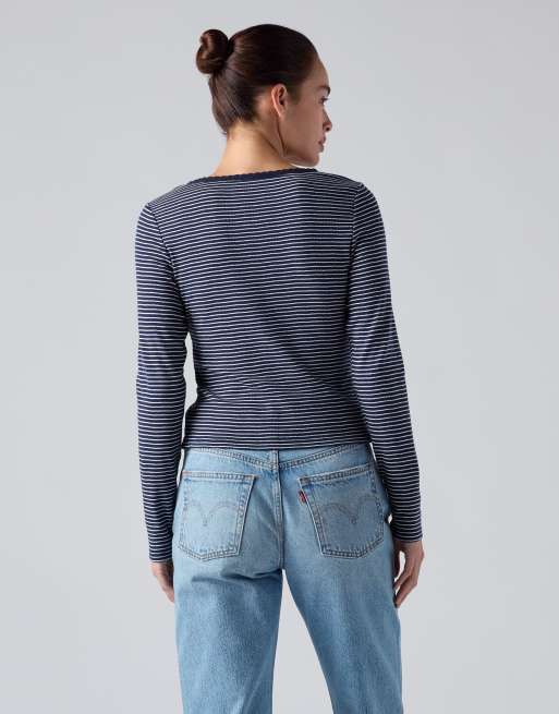 Levi's Dry goods pointelle lace long-sleeve top in blue denim, 2 of 4