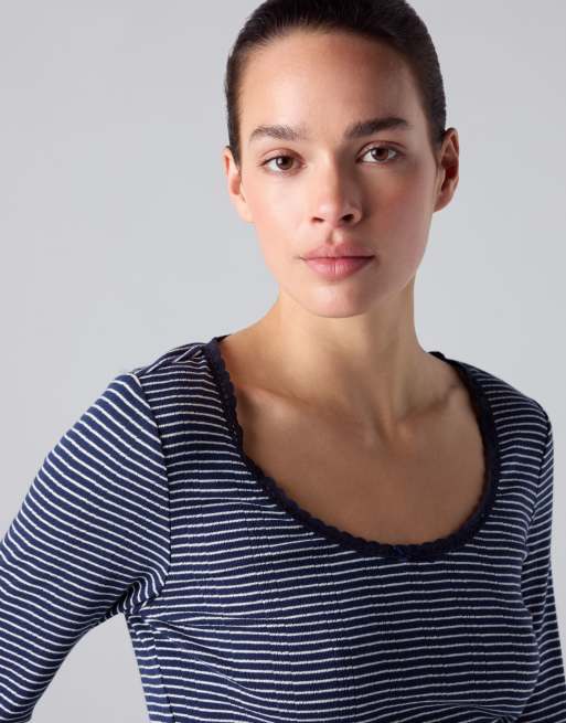 Levi's Dry goods pointelle lace long-sleeve top in blue denim, 3 of 4