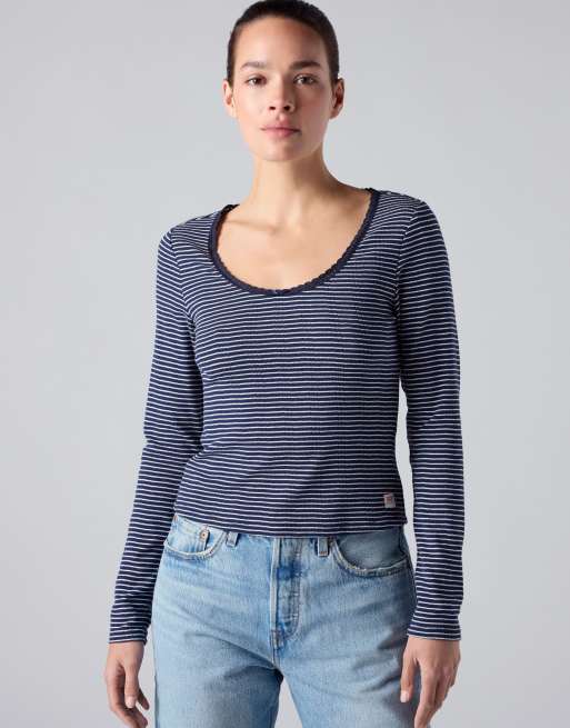 Levi's Dry goods pointelle lace long-sleeve top in blue denim, 4 of 4